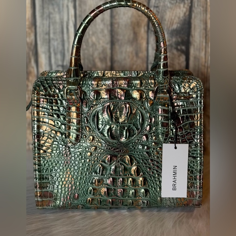 NWT Brahmin SOULFUL Cami Green copper metallic iridescent - Picture 8 of 15